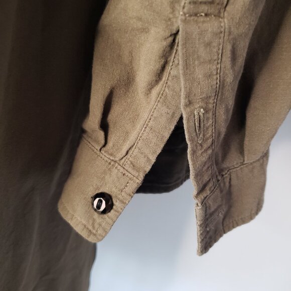 Olive Army Green AR Aloha Rag 3/4 Length Sleeve Button Up Shirt Side Zips - Picture 5 of 16